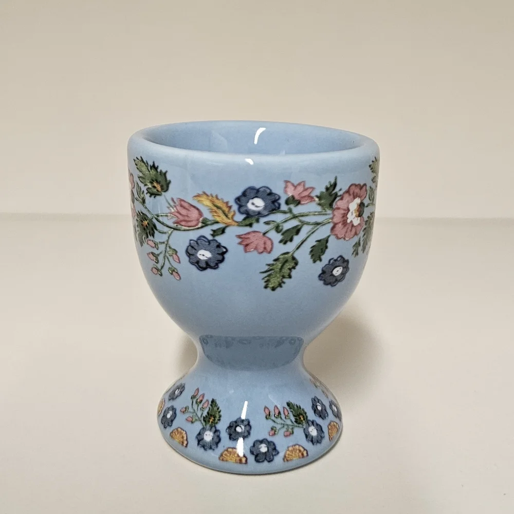 Pottery Barn Floral  Ceramic Botanical Bunny Egg Cups Set - Pastel Colors
